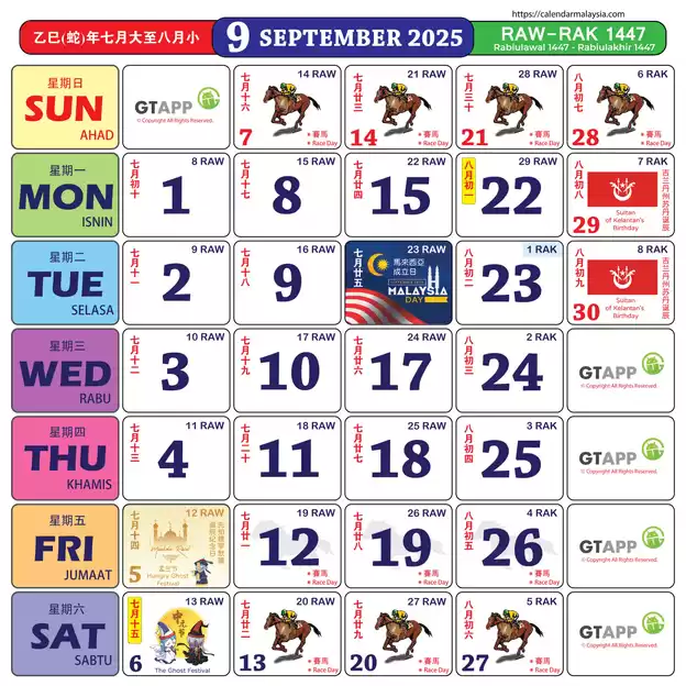 Kalendar Kuda September 2025